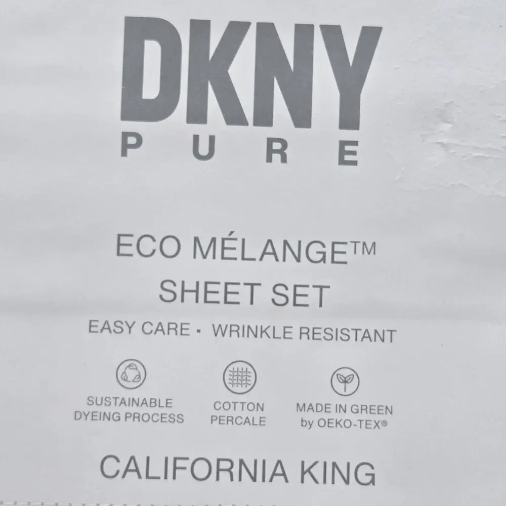 DKNY Pure California King Sheet Set 4pc Eco Melange BEIGE ECRU NEW Cotton/Poly